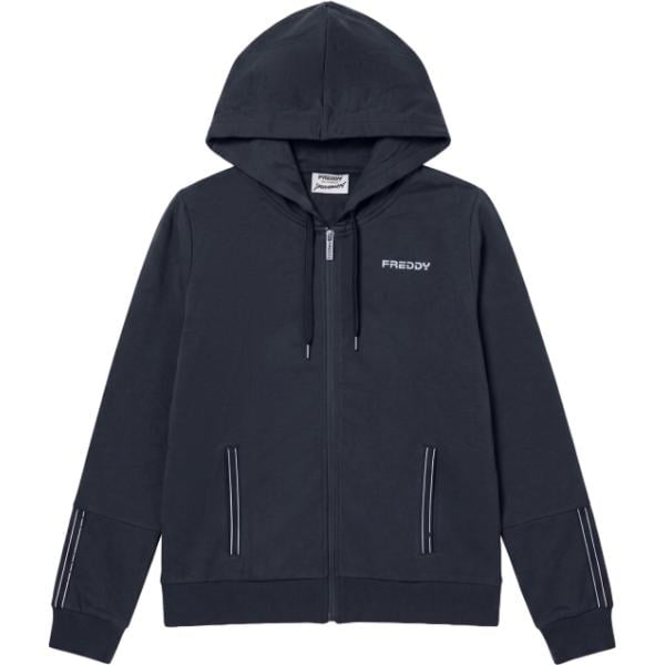 Felpa con cappuccio da donna in blu scuro a righe collo con cappuccio con zip Freddy