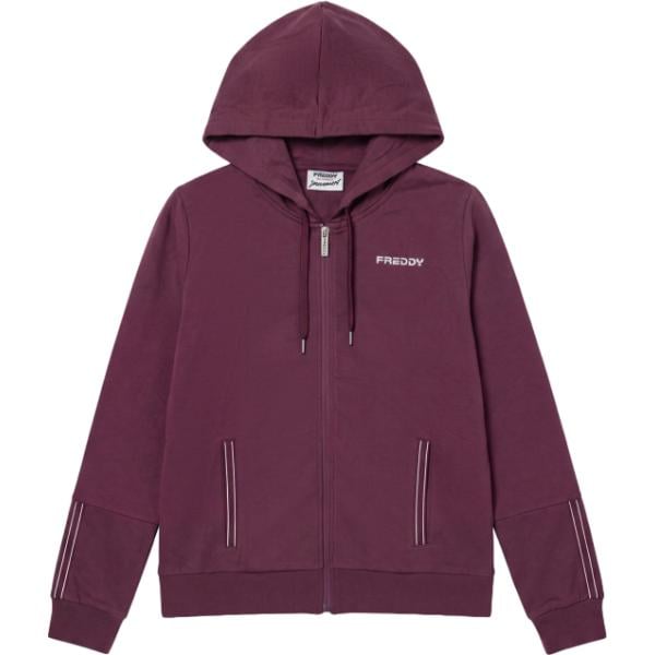 Felpa con cappuccio da donna in bordeaux a righe collo con cappuccio con zip Freddy