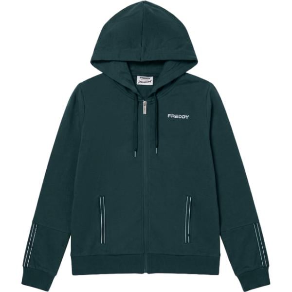 Felpa con cappuccio da donna in nero pece a righe collo con cappuccio con zip Freddy Freddy