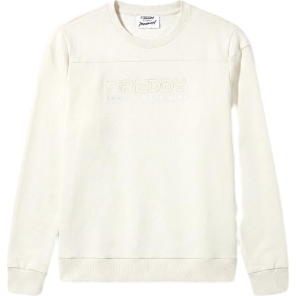 Felpa da donna in bianco neve con stampe girocollo Freddy