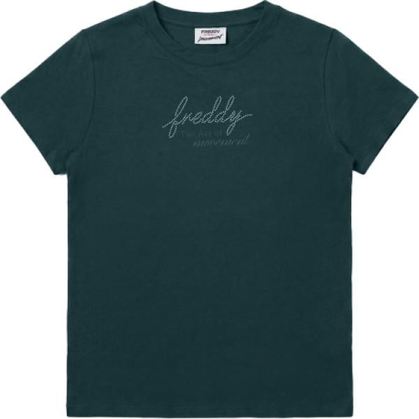 T-shirt da donna in grigio scuro con stampe con perle con scollo a maniche corte Freddy Freddy