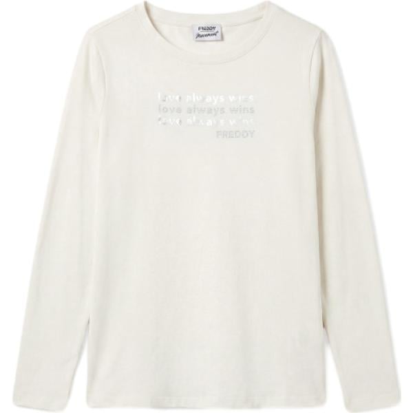 T-shirt da donna con stampe con perle con scollo a maniche lunghe Freddy Freddy