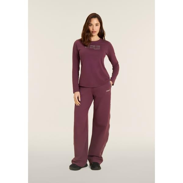 T-shirt sportiva da donna in viola chiaro con stampe con perle con scollo a maniche lunghe Freddy