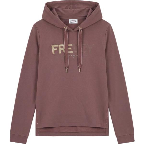 Felpa con cappuccio da donna in rosa scuro con borchie collo con cappuccio con spacco con coulisse in plush Freddy