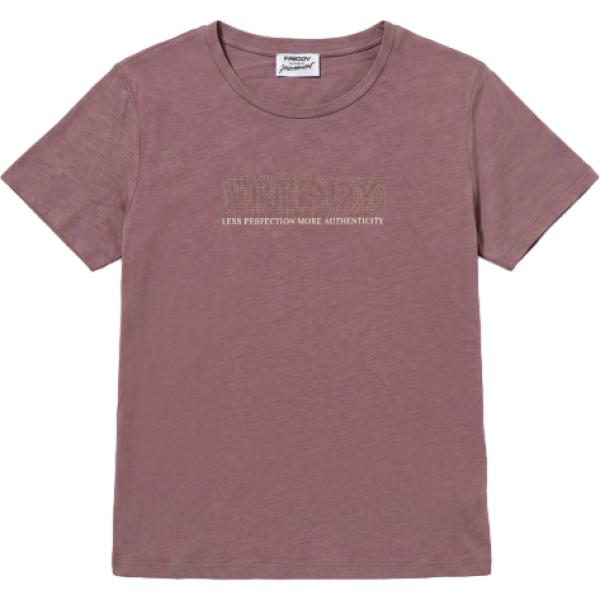 T-shirt da donna in viola scuro con borchie a maniche corte in oro Freddy