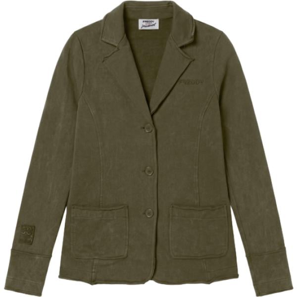 Giacca da donna in verde oliva con stampe con scollo in plush Freddy Freddy
