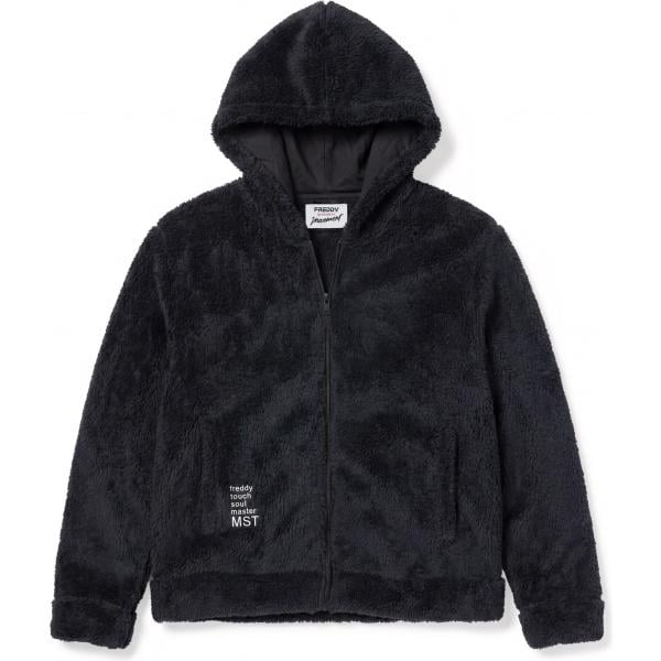 Felpa con cappuccio da donna in nero pece con stampe collo con cappuccio cropped a maniche lunghe con zip Freddy