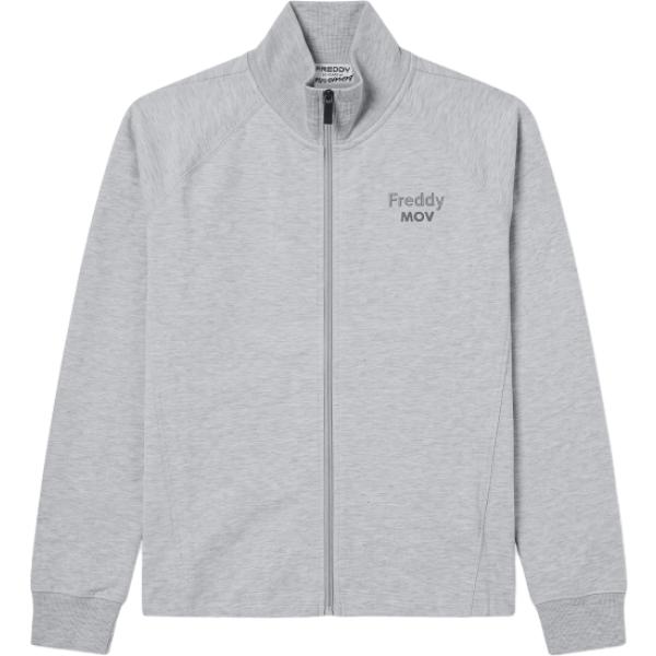 Felpa da donna boxy in grigio chiaro con stampe collo alto cropped a maniche lunghe Freddy