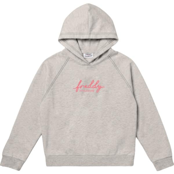 Felpa con cappuccio da donna in grigio chiaro effetto fluorescente collo con cappuccio senza tasche a maniche lunghe Freddy