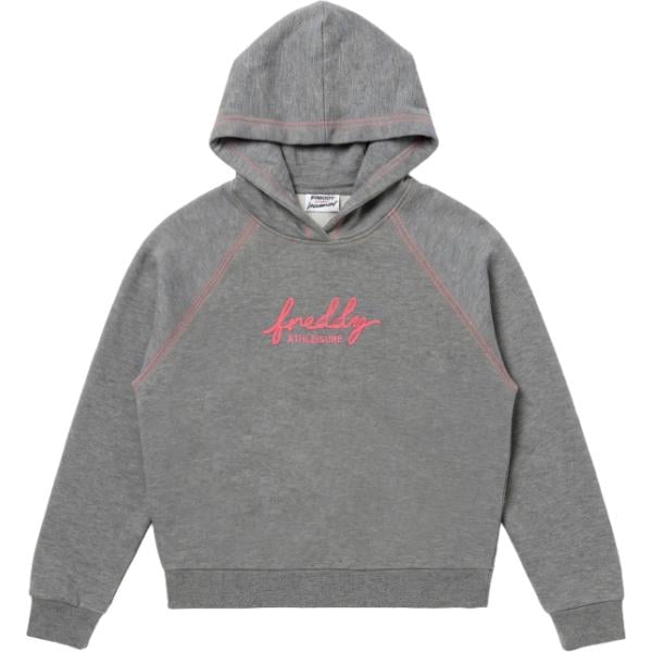 Felpa con cappuccio da donna in grigio scuro effetto fluorescente collo con cappuccio senza tasche a maniche lunghe Freddy