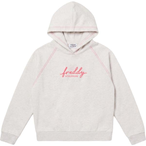 Felpa con cappuccio da donna in bianco neve effetto fluorescente collo con cappuccio senza tasche a maniche lunghe Freddy