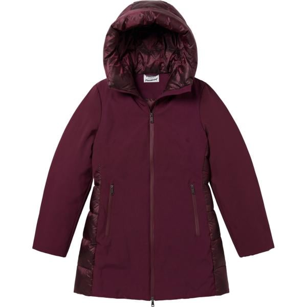 Piumino da donna in bordeaux con strass collo con cappuccio Freddy