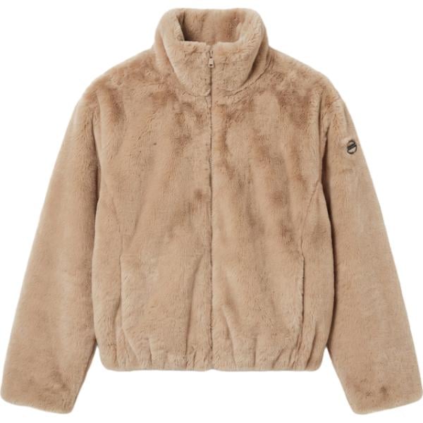 Giacca da donna in marrone chiaro con strass collo alto con zip in in ecopelliccia Freddy