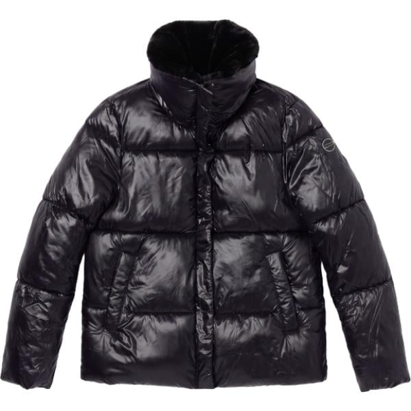 Piumino da donna in nero pece effetto lucido collo alto in in ecopelliccia Freddy