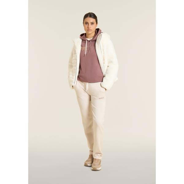 Giacca sportiva da donna con strass collo con cappuccio a maniche lunghe in in ecopelliccia Freddy