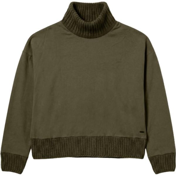 Felpa da donna forma svasata in verde oliva collo alto senza tasche Freddy