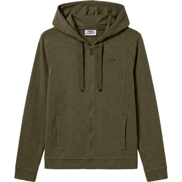 Felpa con cappuccio da donna in verde oliva collo con cappuccio con zip in oro Freddy