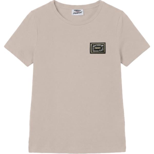 T-shirt da donna in viola chiaro con strass girocollo a maniche corte in cotone Freddy
