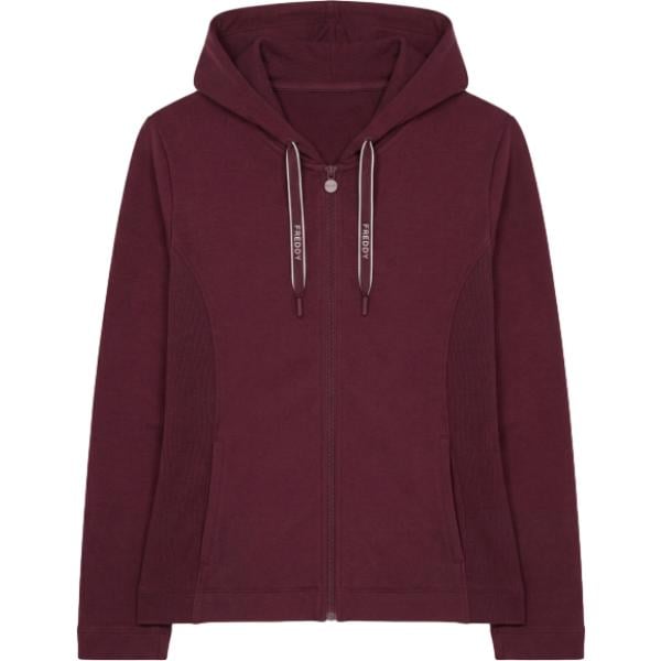 Felpa con cappuccio da donna in marrone scuro a righe collo con cappuccio con lacci in cotone Freddy