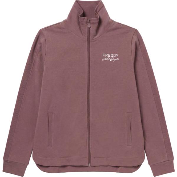 Felpa da donna forma asimmetrica in rosa scuro con stampe collo alto lungo a maniche lunghe con zip in plush Freddy