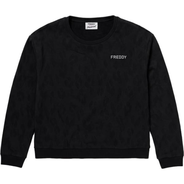 Felpa da donna in nero pece a righe con scollo senza tasche Freddy