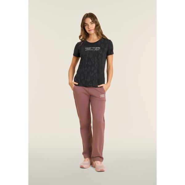 T-shirt sportiva da donna in nero pece a righe con scollo a maniche corte Freddy