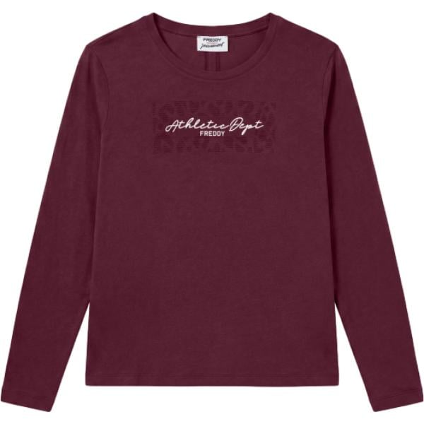 T-shirt da donna in marrone scuro con stampe con scollo con spacco a maniche lunghe Freddy