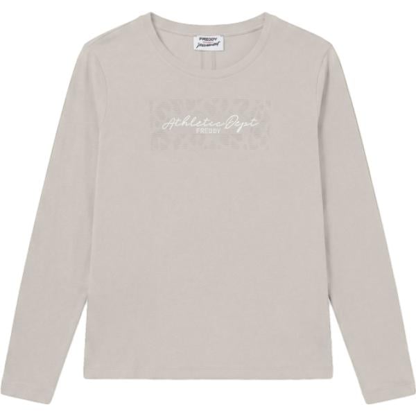 T-shirt da donna in bianco avorio con stampe con scollo con spacco a maniche lunghe Freddy