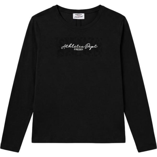T-shirt da donna in nero pece con stampe con scollo con spacco a maniche lunghe Freddy