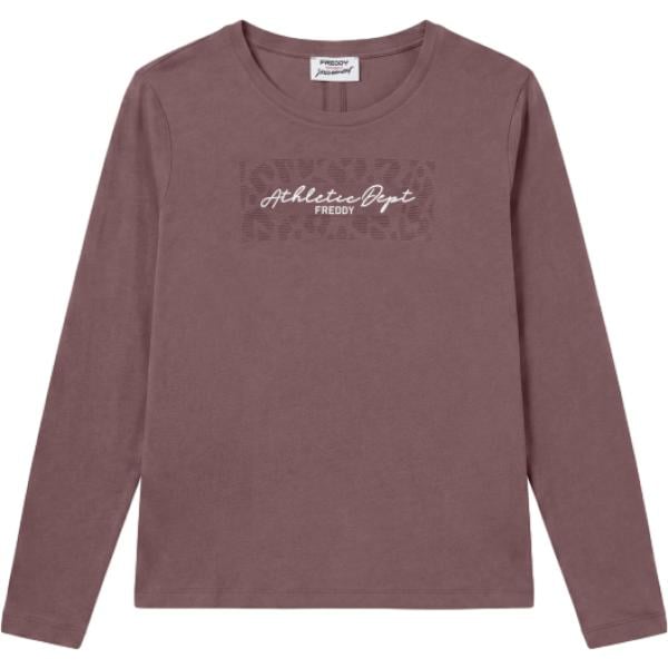 T-shirt da donna in marrone scuro con stampe con scollo con spacco a maniche lunghe Freddy