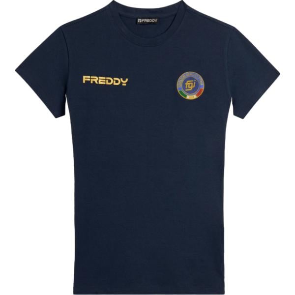 T-shirt sportiva da donna in blu scuro con stampe Freddy