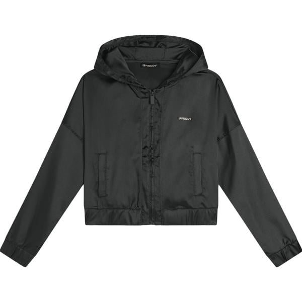 felpa con cappuccio da donna in nero pece collo con cappuccio corto a maniche lunghe con zip Freddy
