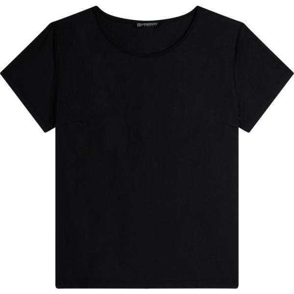 T-shirt sportiva da donna in nero pece con scollo a maniche corte Freddy