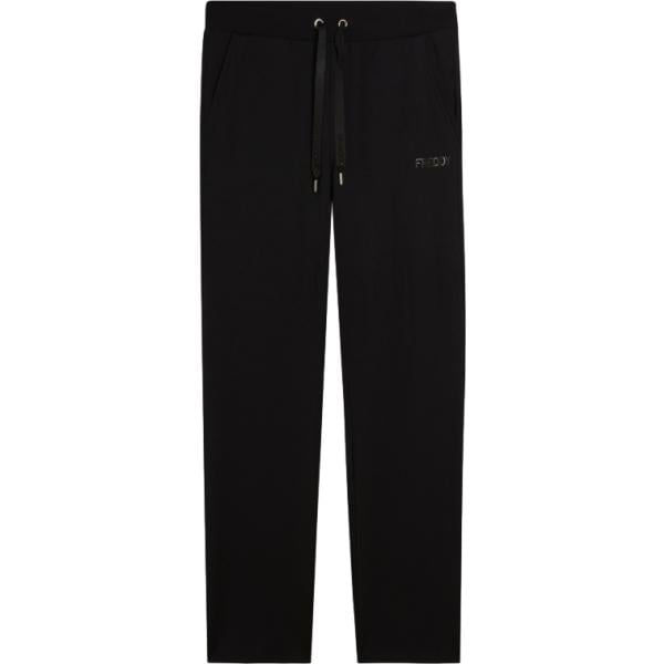 Pantaloni da donna a fascia in nero pece con strass con coulisse Freddy
