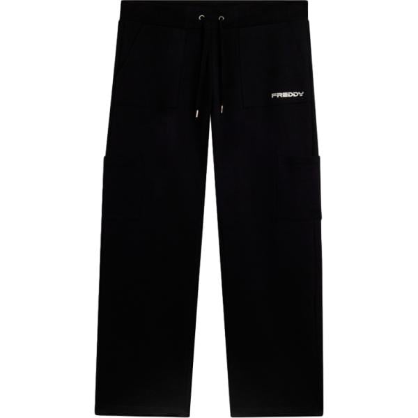 Pantaloni da donna in nero pece lungo con coulisse Freddy