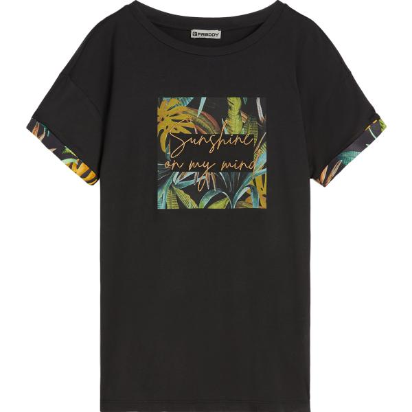 t-shirt Freddy nero a fiori