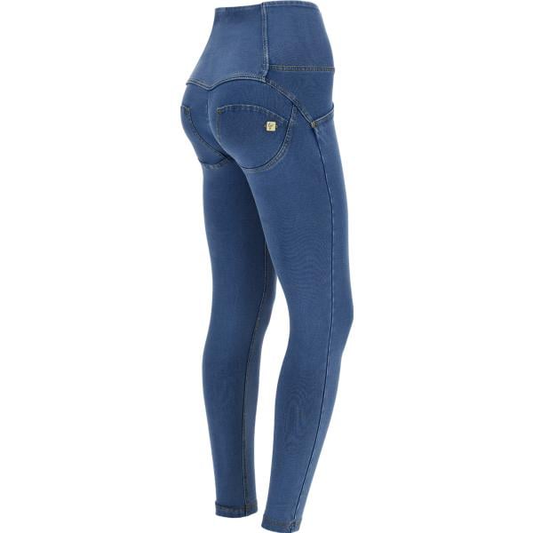 Jeggings da donna in blu scuro modellante a vita alta con bottoni in denim Freddy