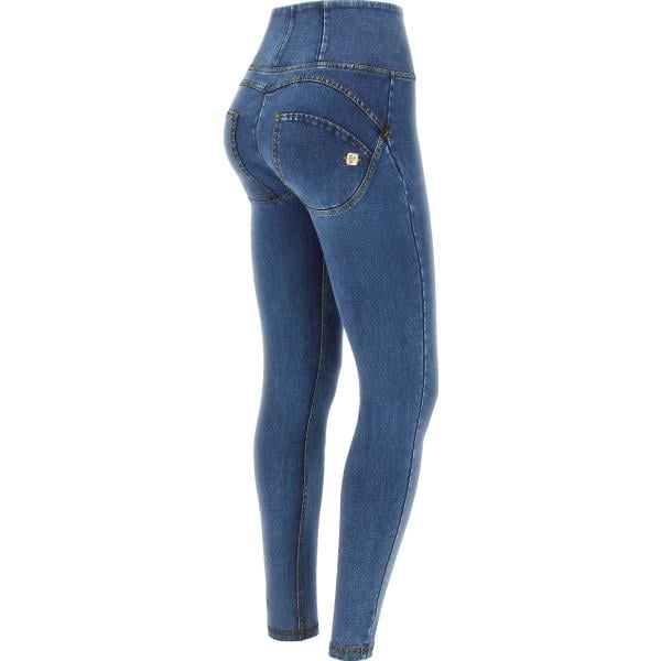 Jeggings da donna in blu scuro modellante a vita alta con zip in denim Freddy