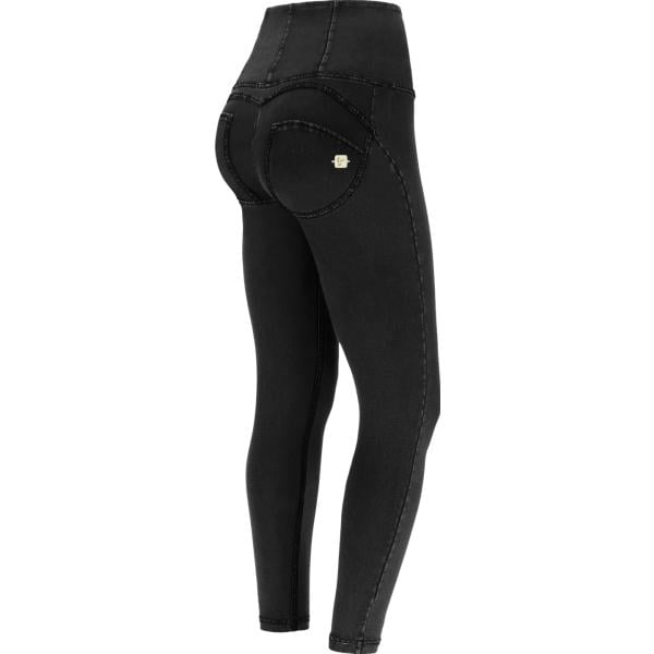 Jeggings da donna in nero pece a vita alta con zip in denim Freddy