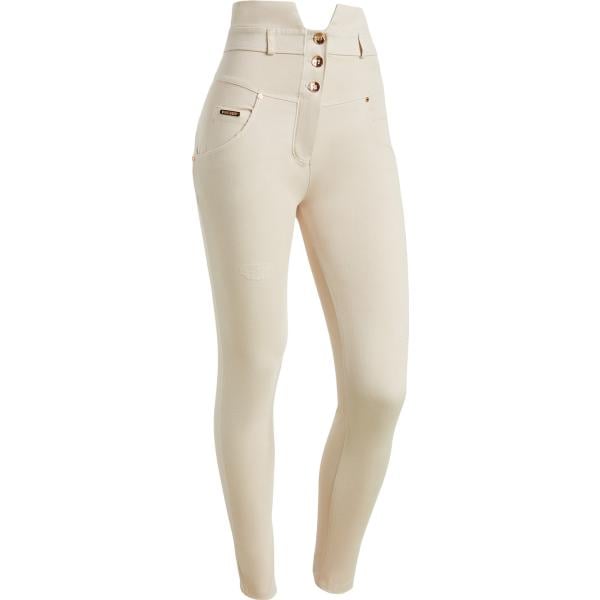 Pantaloni da donna in grigio scuro effetto delavè modellante a vita alta con zip in viscosa Freddy