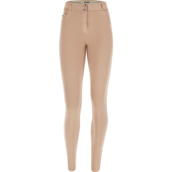 pantaloni skinny da donna in marrone chiaro modellante a vita alta con zip in viscosa Freddy