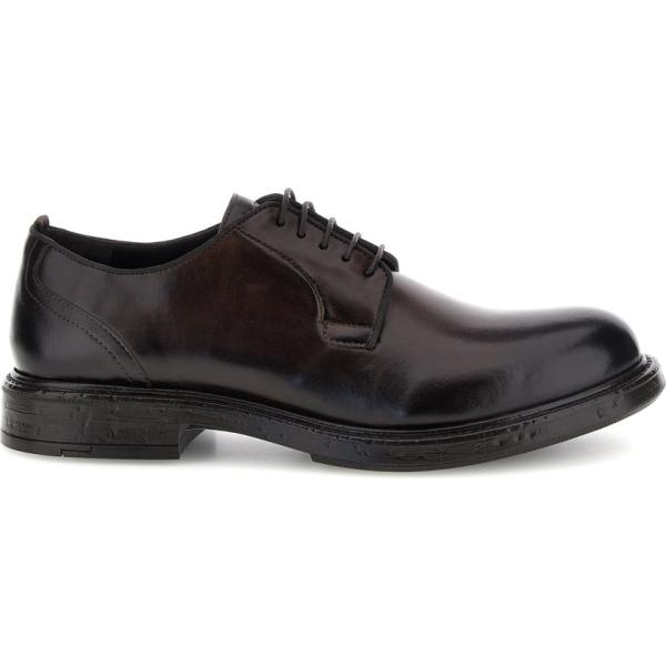 Scarpe stringate da uomo in marrone scuro effetto lucido a punta tonda in pelle Andrea Bruni