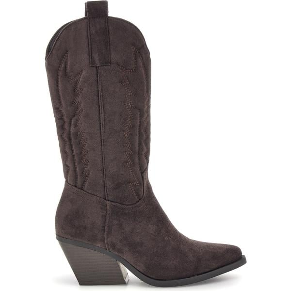 Stivaletti texani da donna in marrone scuro effetto scamosciato con tacco squadrato Cafe' Cost