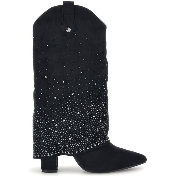 Stivaletti texani da donna in nero pece con strass con tacco Cafe' Cost