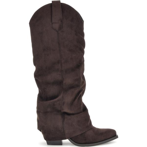 Stivaletti texani da donna in marrone scuro effetto scamosciato con tacco Cafe' Cost