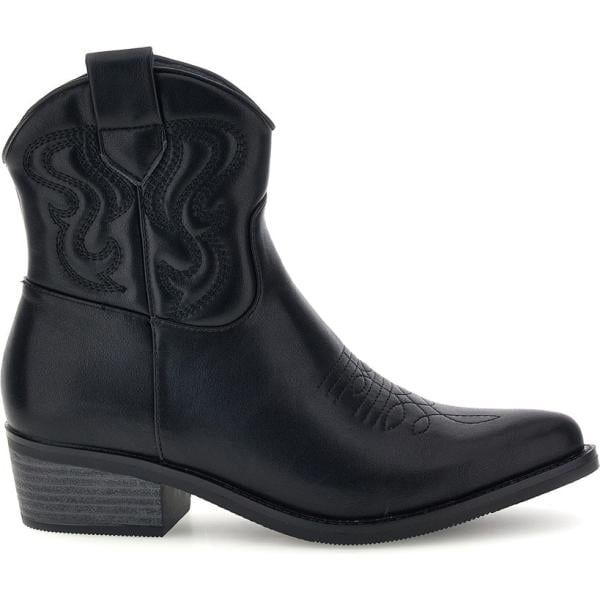 Stivaletti texani da donna in nero pece con tacco lungo con zip Cafe' Cost Cafe' Cost