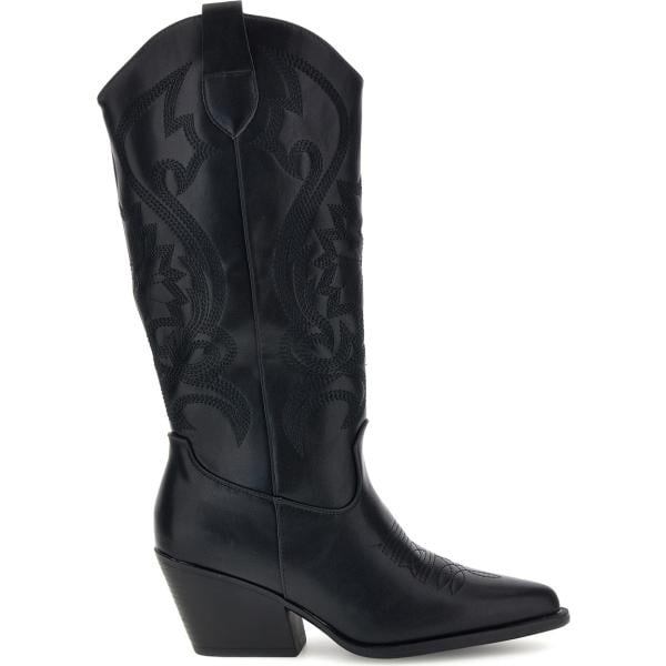 Stivaletti texani da donna in nero pece con tacco lungo con zip Cafe' Cost