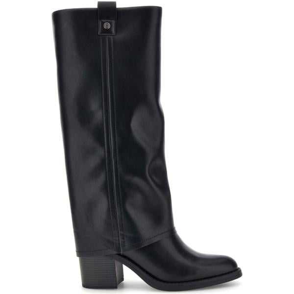 Stivali da donna in nero pece con tacco squadrato con zip Pittarello Capsule