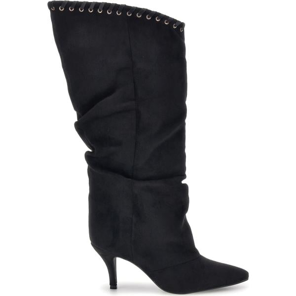 Stivali sopra il ginocchio da donna in nero pece effetto scamosciato con tacco spillo The First The First