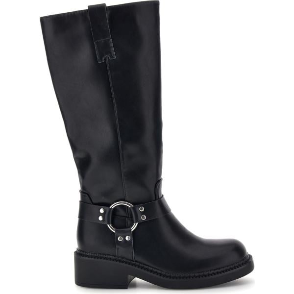 Stivali sopra il ginocchio da donna in nero pece con borchie con tacco con cinturino The First The First